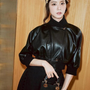 Blackpink Jisoo Cropped Black Leather Jacket