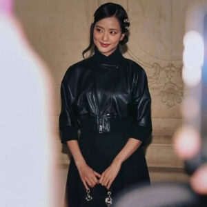Blackpink Jisoo Cropped Black Leather Jacket