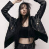 Blackpink Lisa Black Collarless Leather Jacket