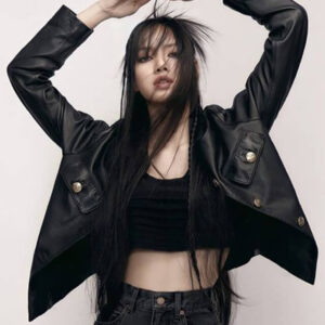 Blackpink Lisa Black Collarless Leather Jacket