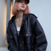 Blackpink Lisa Oversized Leather Jacket with Hood