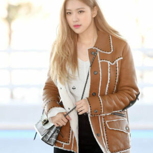 Blackpink Rose Brown Shearling Leather Jacket Women
