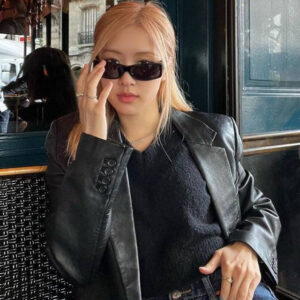 Blackpink Rose Black Leather Blazer