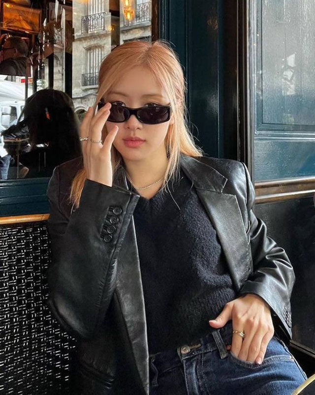 Blackpink Rose Black Leather Blazer
