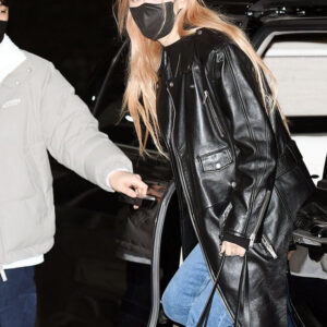 Blackpink Rose Black Leather Long Coat