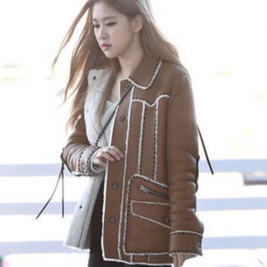Blackpink Rose Brown Shearling Leather Jacket Women