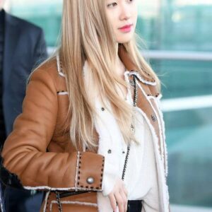 Blackpink Rose Brown Shearling Leather Jacket Women