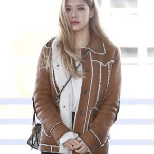 Blackpink Rose Brown Shearling Leather Jacket Women