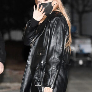 Blackpink Rose Black Leather Long Coat