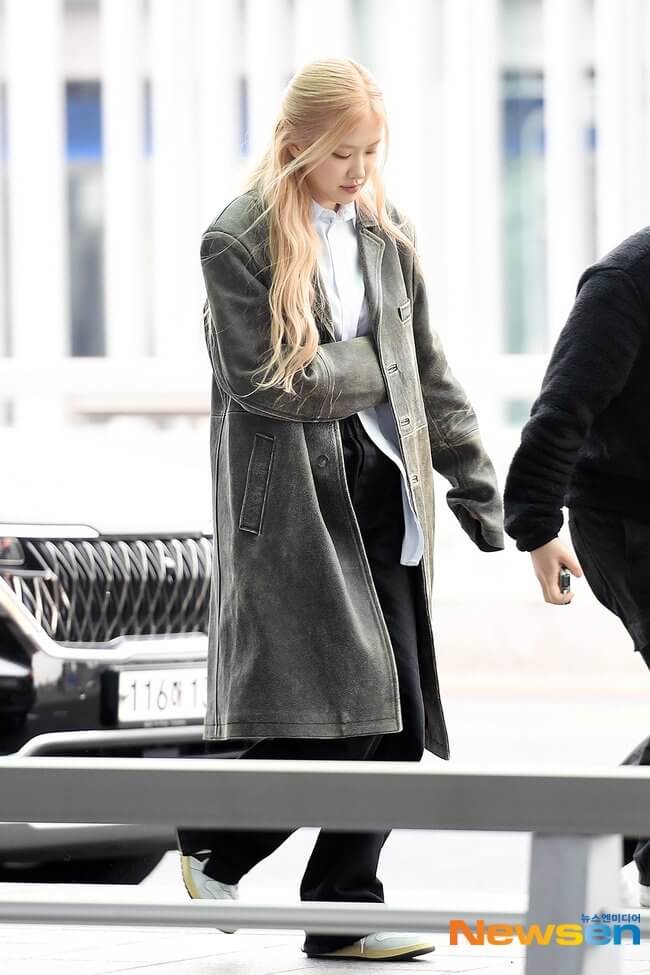 Blackpink Rose Distressed Oversized Leather Coat Women