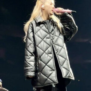Blackpink Rose Oversized Puffer Leather Jacket