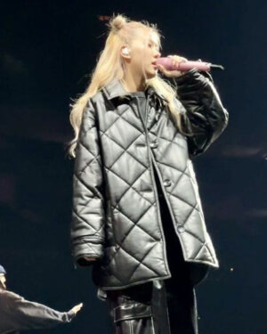 Blackpink Rose Oversized Puffer Leather Jacket
