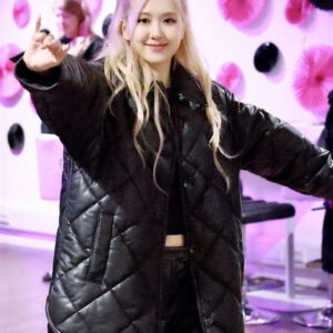 Blackpink Rose Oversized Puffer Leather Jacket