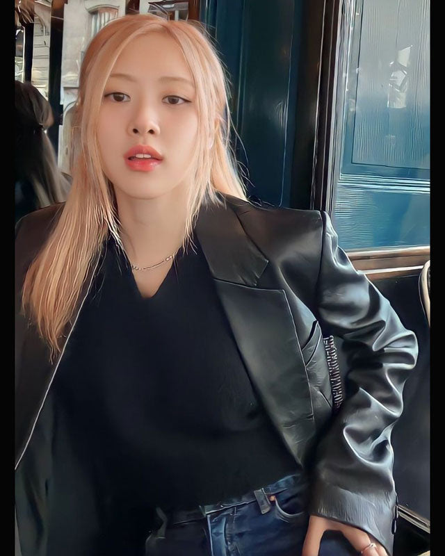 Blackpink Rose Black Leather Blazer