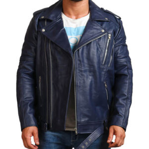 Blue Biker Enthusiast Leather Jacket