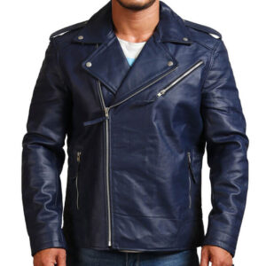 Blue Motorcycle Genuine Leather Jacket