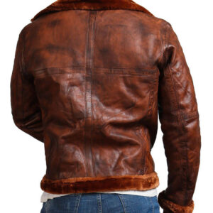Brown Bomber Leather Jacket with Fur lining