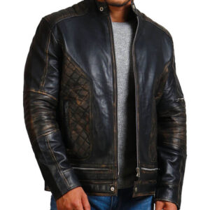 Men's Distressed Skull Leather Jacket
