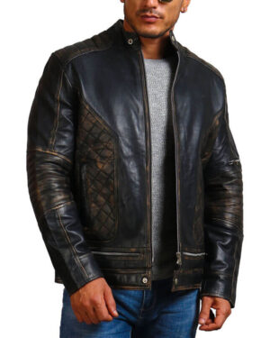 Men's Distressed Skull Leather Jacket