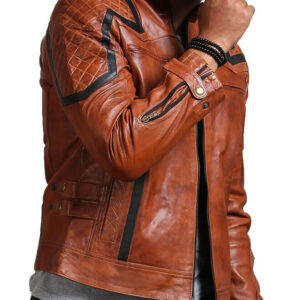 Vintage Black Stripes Brown Biker Jacket