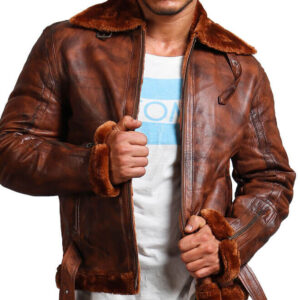 Brown Bomber Leather Jacket with Fur lining