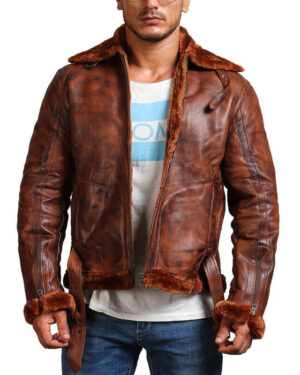 Brown Bomber Leather Jacket with Fur lining