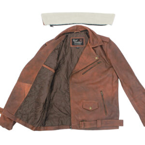 Vintage Brown Motorcycle Leather Jacket with Fur Collar