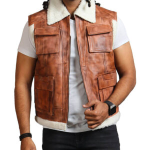 Brown Winter Leather Vest With Fur Lining
