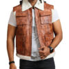 Brown Winter Leather Vest With Fur Lining