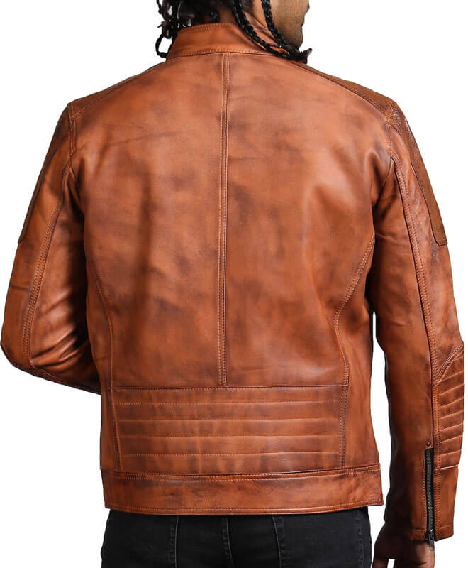 Men’s Brown Perforated Leather Biker Jacket
