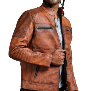 Men’s Brown Perforated Leather Biker Jacket