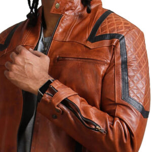 Vintage Black Stripes Brown Biker Jacket