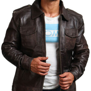 Dark Brown Trucker Leather Jacket