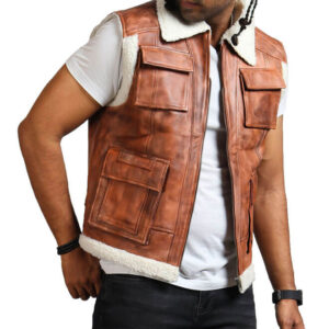 Brown Winter Leather Vest With Fur Lining