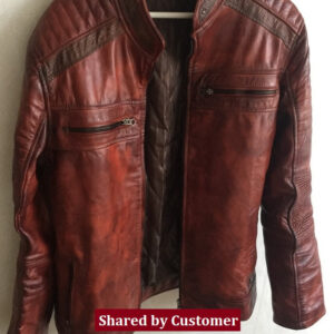Men's Brown Waxed Cafe Racer Leather Motorcycle Jacket
