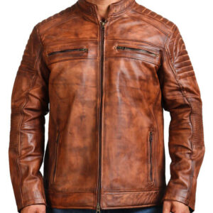 Café Racer Hand-Waxed Brown Leather Jacket
