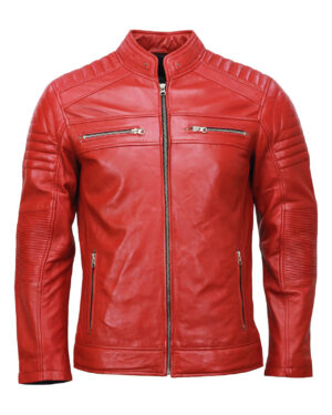 Men’s Café Racer Red Biker Leather Jacket