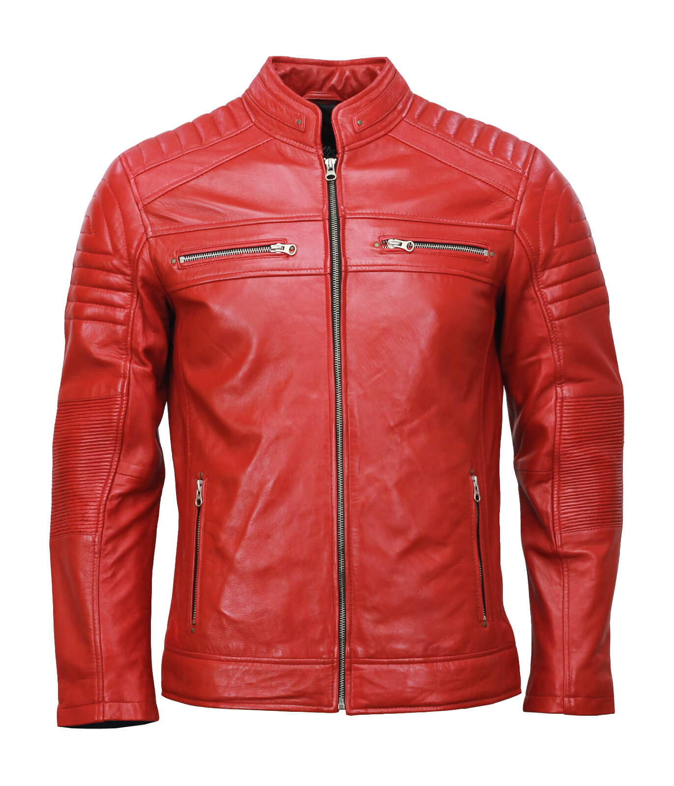 Men’s Café Racer Red Biker Leather Jacket