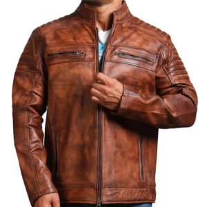 Café Racer Hand-Waxed Brown Leather Jacket