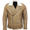 Camel Motorcycle Leather Jacket with Fur Collar