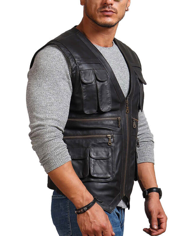 Men's Biker Black Leather Vest