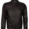 Dark Brown Leather Jacket with Red Stripe