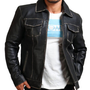 Black Trucker Leather Jacket for Men