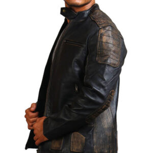 Distressed Black Biker Leather Jacket