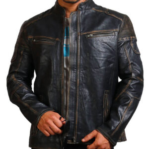 Men's Black Distressed Vintage Leather Jacket