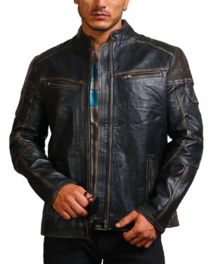 Men's Black Distressed Vintage Leather Jacket