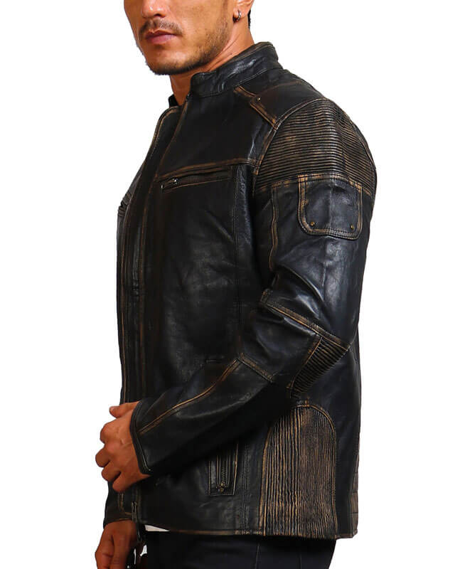 Men's Black Distressed Vintage Leather Jacket