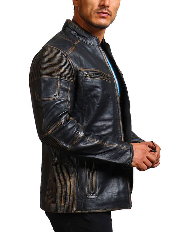 Men's Black Distressed Vintage Leather Jacket