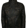 Distressed Vintage Leather Jacket Mens Biker
