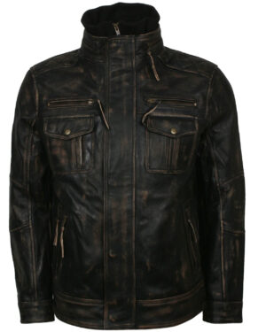 Distressed Vintage Leather Jacket Mens Biker